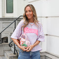 Bisous streep top blauw roze