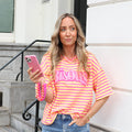 Bisous streep top roze geel