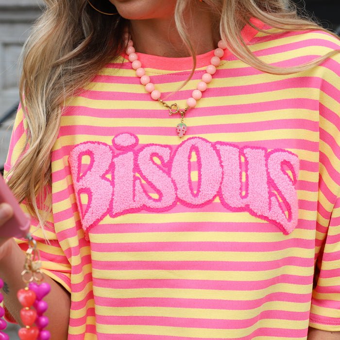 Bisous streep top roze geel