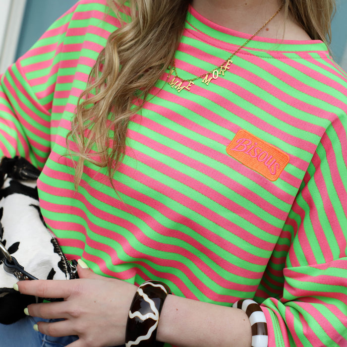 Bisous tee korte mouw groen roze