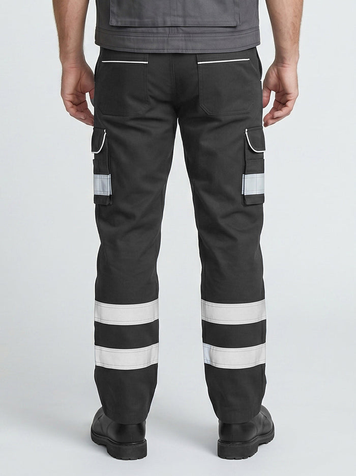Black Cargo Trouser For Men With Reflectors-BE1439