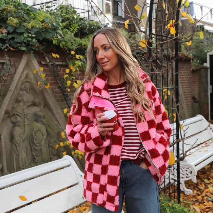 Blokjes teddy jack roze burgundy