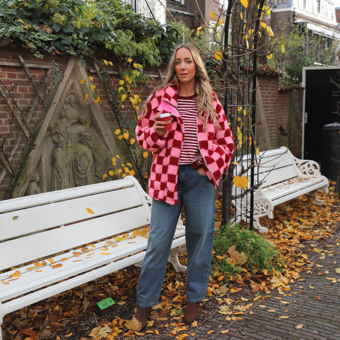 Blokjes teddy jack roze burgundy