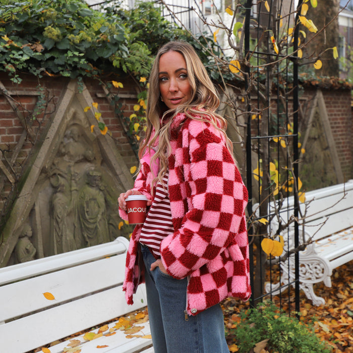 Blokjes teddy jack roze burgundy