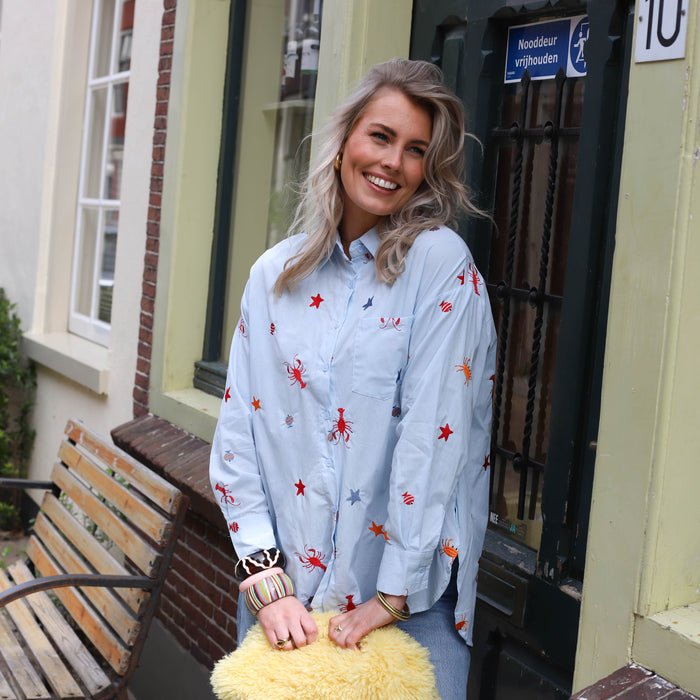 Blouse blauw lobster ster print