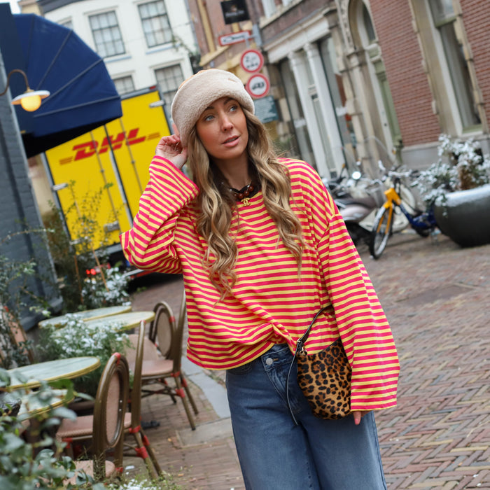 Bowie streep top roze geel