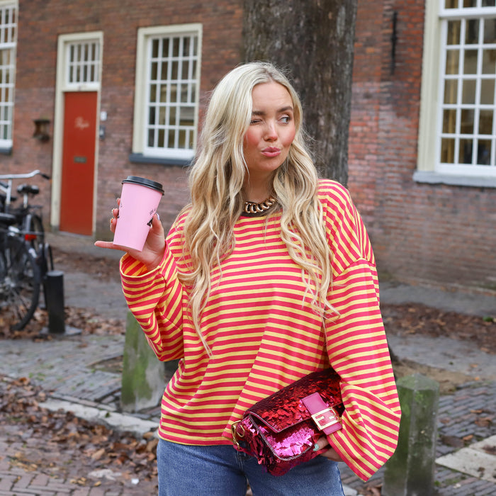 Bowie streep top roze geel