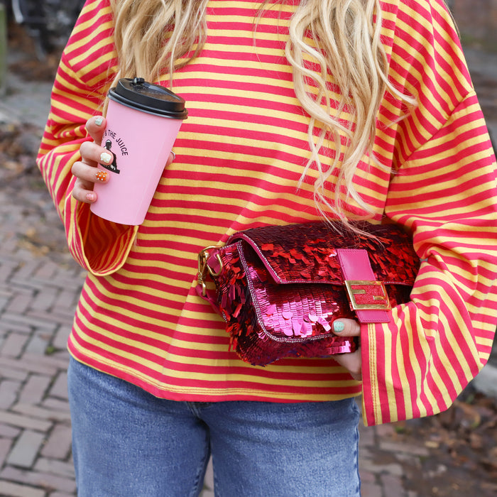 Bowie streep top roze geel