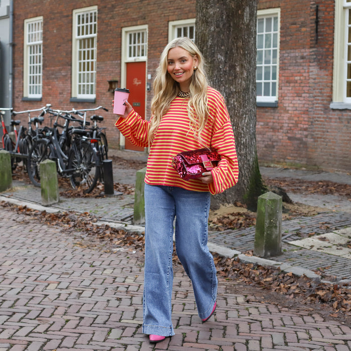 Bowie streep top roze geel