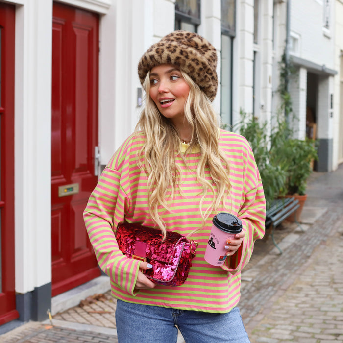 Bowie streep top roze groen