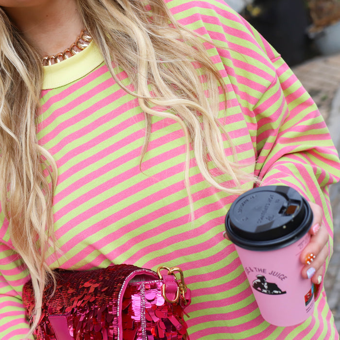 Bowie streep top roze groen