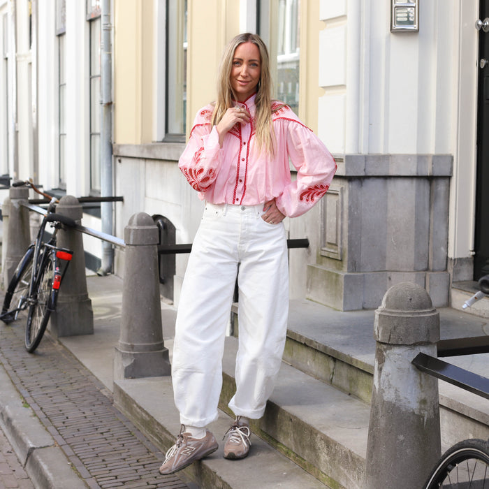 Broderie blouse roze rood