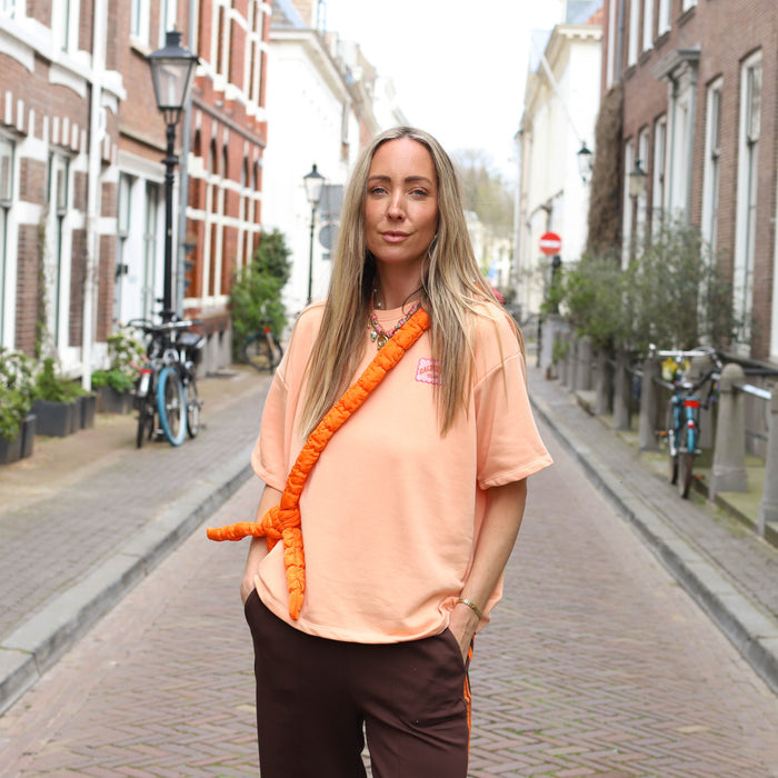 Bruine broek streep oranje