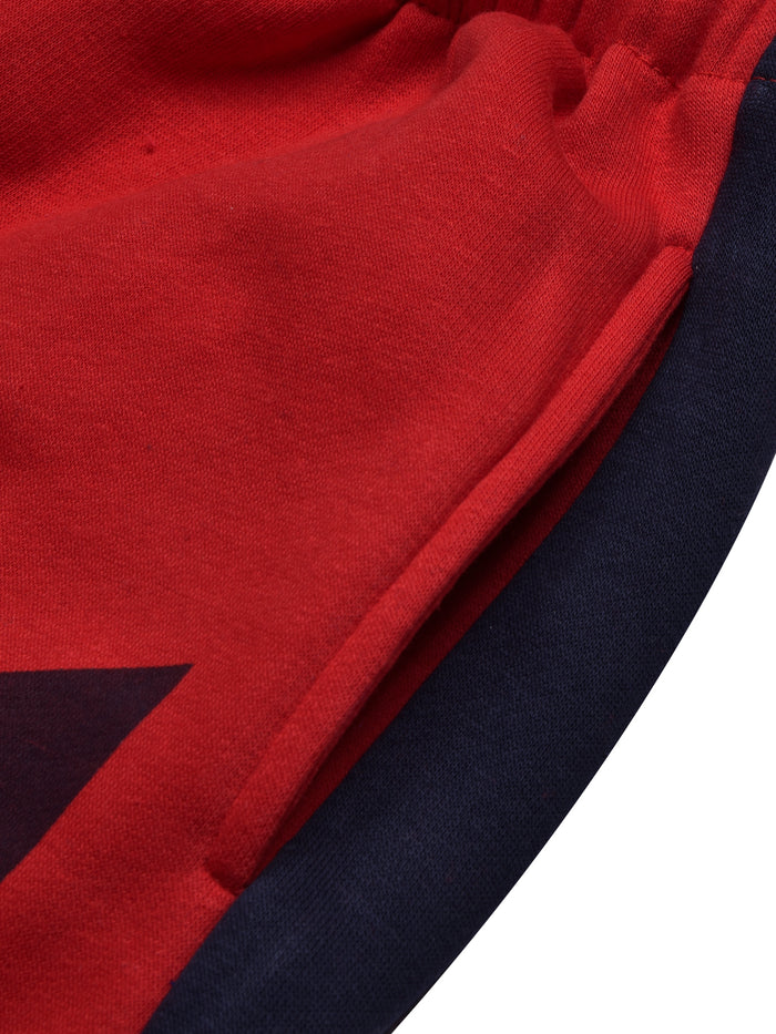 BTS Fleece Tracksuit For Kids-Red with Navy Panels-BR880