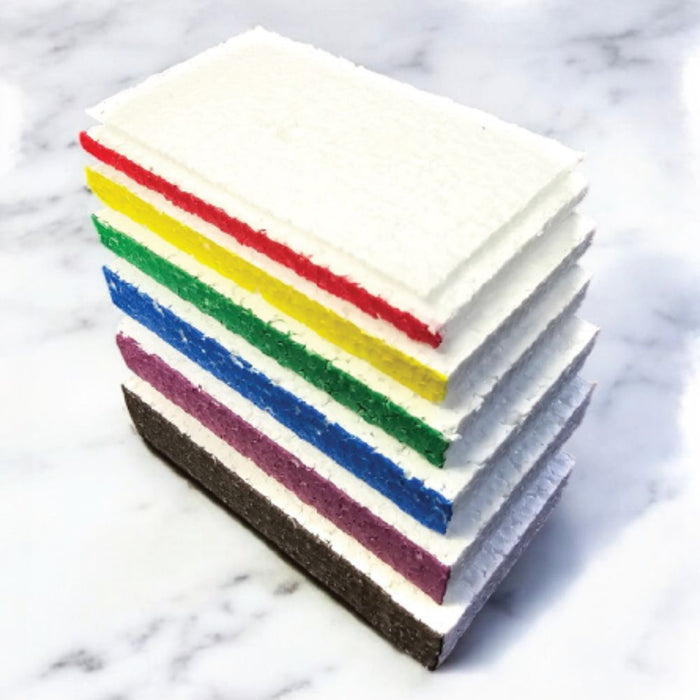 Foam wall shim kit: colored foam strips stacked for leveling