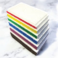 Foam wall shim kit: colored foam strips stacked for leveling
