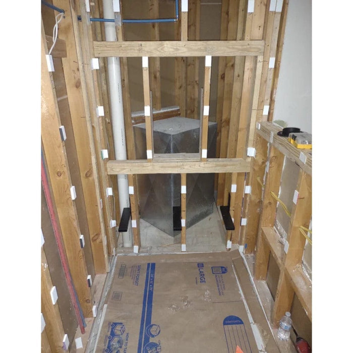 Foam shim strips installed on wall framing to flatten foam board
