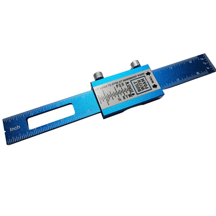 Blue adjustable measuring tool with metal screws for shim spacing