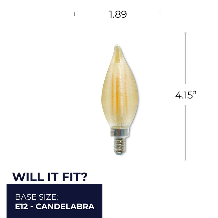 C11 4W Dimmable Amber Filament LED Light Bulb with E12 Base, 2100K, 250 Lumens, 4-Pack