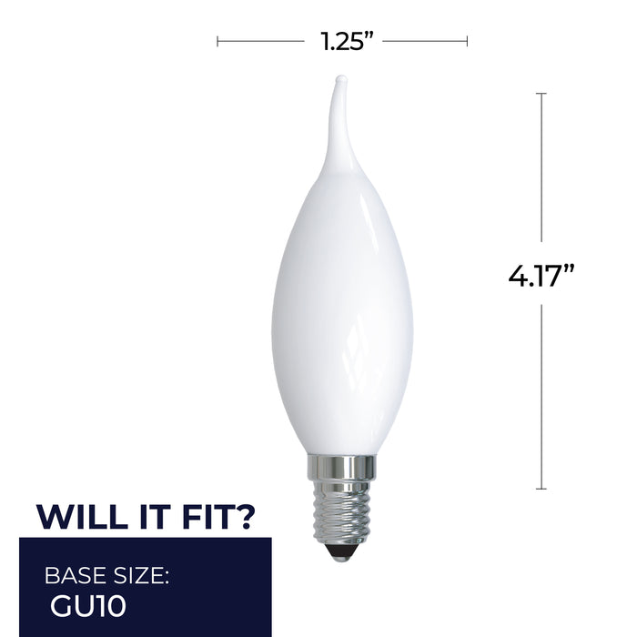 CA10 4.5W Dimmable Milky Filament LED Light Bulb with E12 Base, 3000K, 400 Lumens, 4-Pack