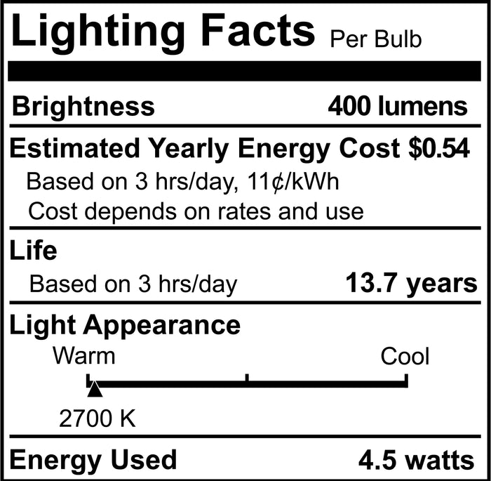 CA10 4.5W Dimmable Milky Filament LED Light Bulb with E12 Base, 3000K, 400 Lumens, 4-Pack