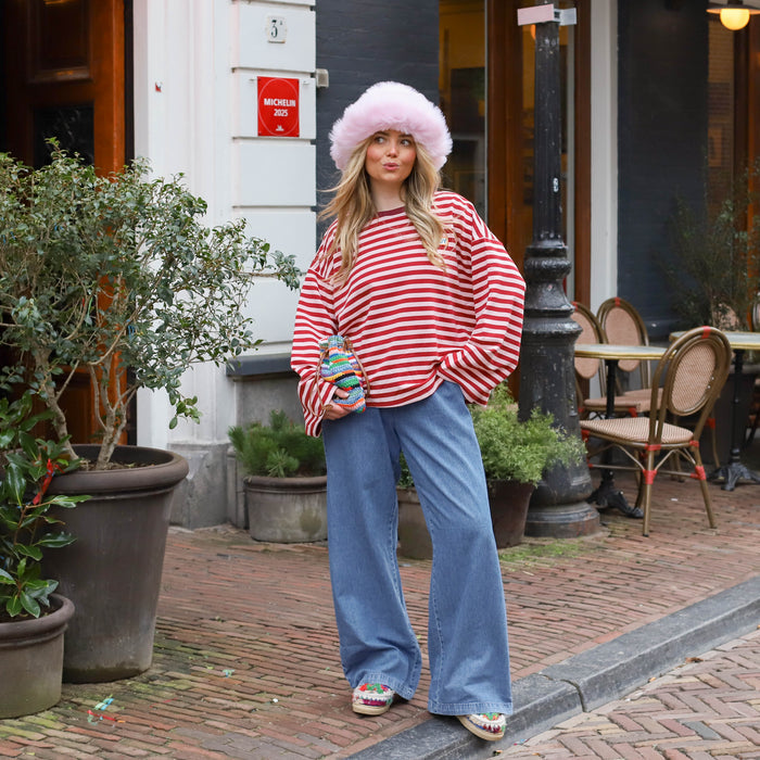 Candy streep top lichtroze burgundy