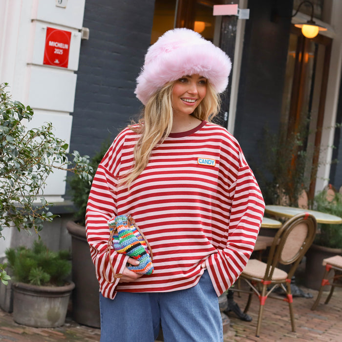 Candy streep top lichtroze burgundy
