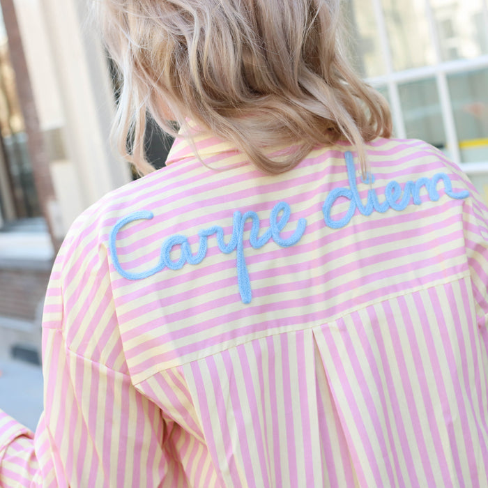 Carpe diem blouse roze geel
