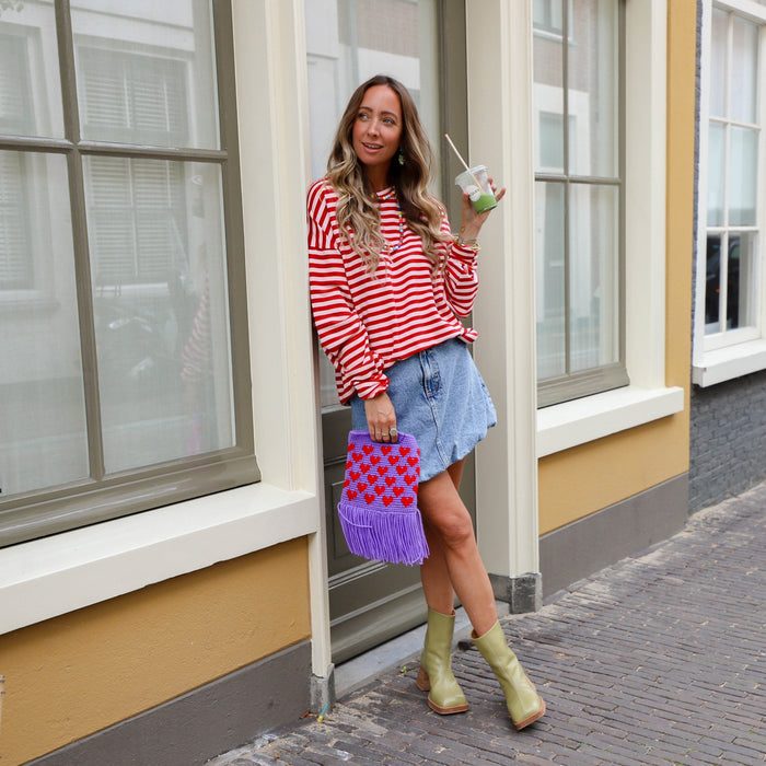 Charlie streep sweater roze rood