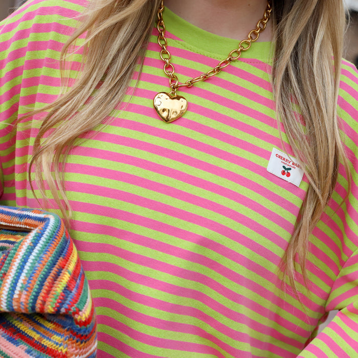 Cherry baby streep top roze groen