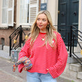 Cherry baby streep top roze rood