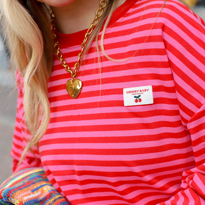 Cherry baby streep top roze rood