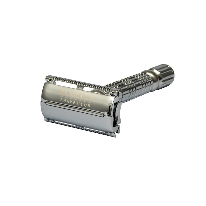Chrome Butterfly Double Edge Safety Razor Complete Shaving Set - Includes 10 Feather Blades