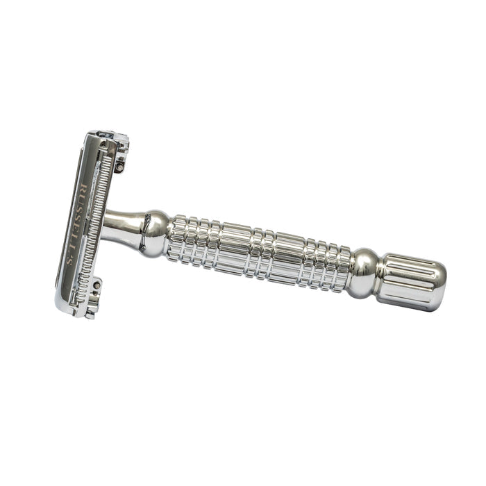 Chrome Butterfly Safety Razor With Synthetic Shave Brush - Includes 10 Feather Blades