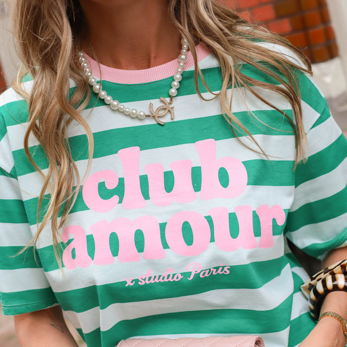 Club amour tee groen witte streep