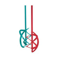 Double mixing paddle with two stirring blades on shaft, teal and red