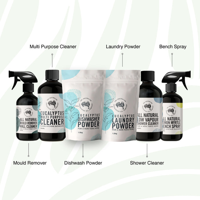 Complete Natural Home Bundle — mould remover, multi purpose cleaner, powders, shower cleaner and bench spray