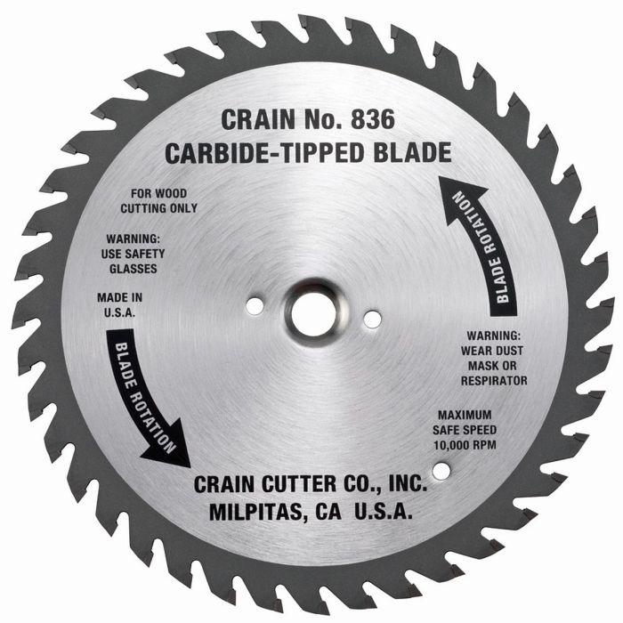 Crain 836 carbide-tipped steel circular blade with serrated teeth and center holes