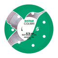 A green diamond grinding wheel with a silver metallic detail, labeled 'Colibri 76 mm' and indicating a 0.8 mm ceramic tile gres.