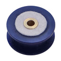 Blue double-bearing pulley with center hole and white felt pad