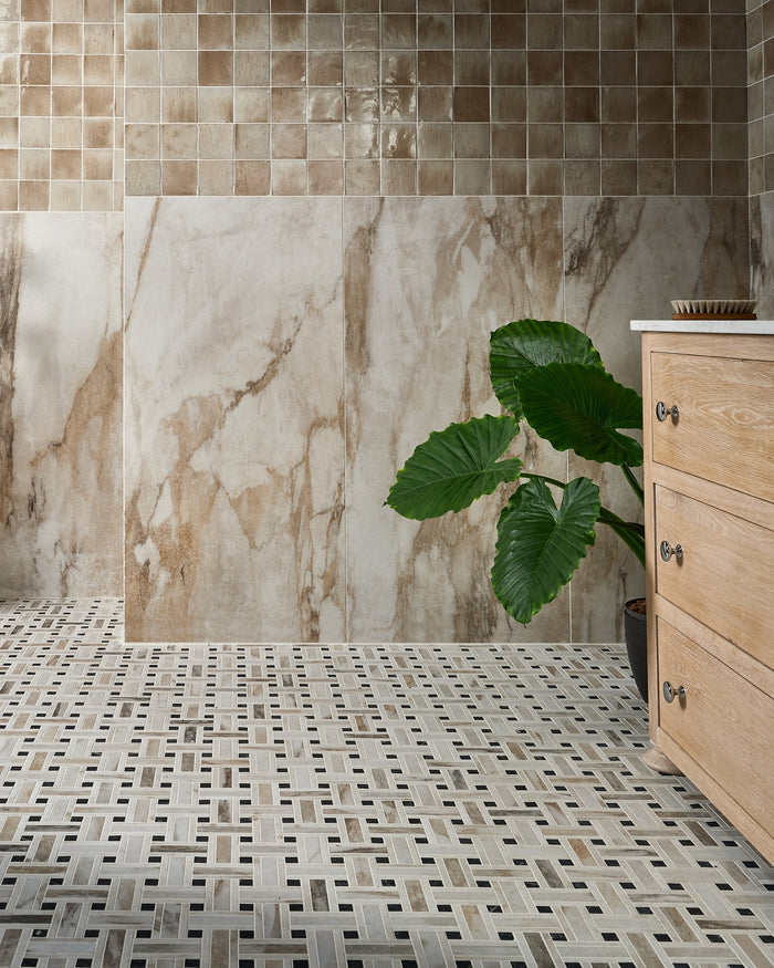 East Village Porcelain Basketweave Mosaic Oro|east-village-porcelain-oro