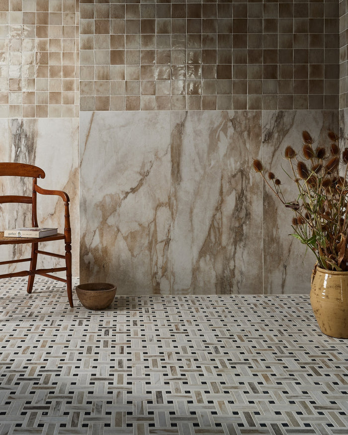 East Village Porcelain Basketweave Mosaic Oro|east-village-porcelain-oro