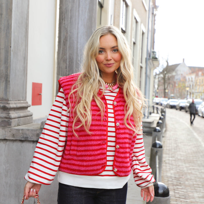 Elba stripe sweater racing red white