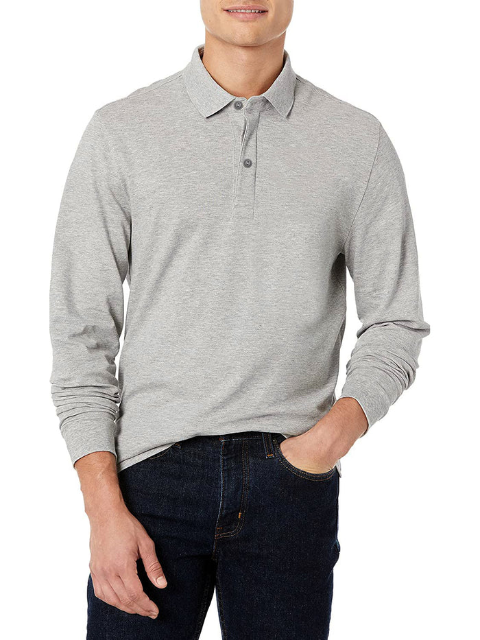 Everest Long Sleeve P.Q Polo Shirt For Men-Grey-NA14032