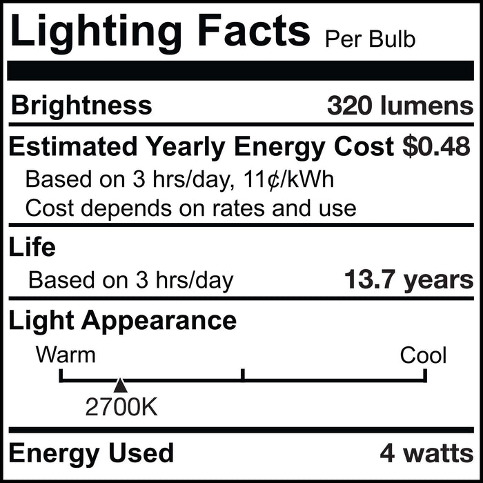 F15 4W Dimmable Clear/Iridescent Filament LED Light Bulb with E26 Base, 2700K, 320 Lumens, 4-Pack