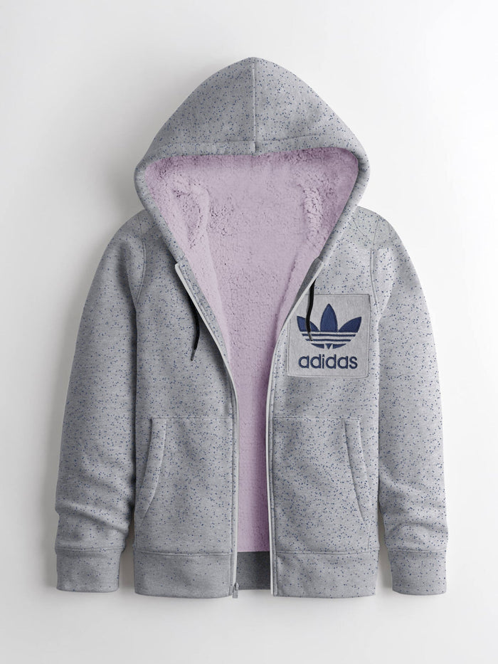 Adidas Faux Fur Zipper Hoodie For Men-Grey Melange-NA13961