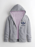 Adidas Faux Fur Zipper Hoodie For Men-Grey Melange-NA13961
