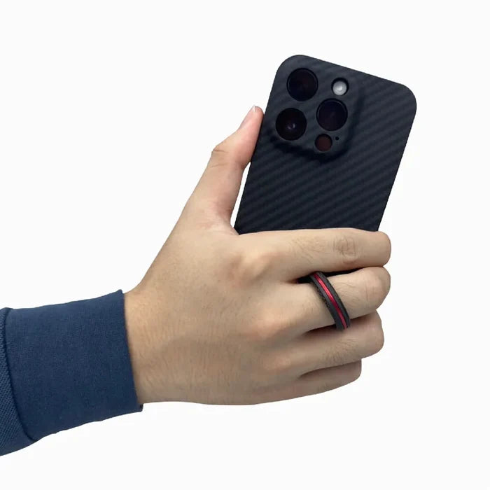 Finger ring strap phone grip in aluminum and carbon fiber — DEFF