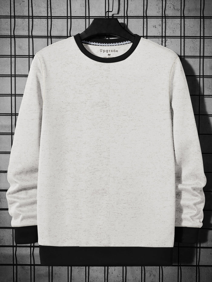 Adidas Fleece Funky Style Sweatshirt For Men-White Melange with Black-BR14449