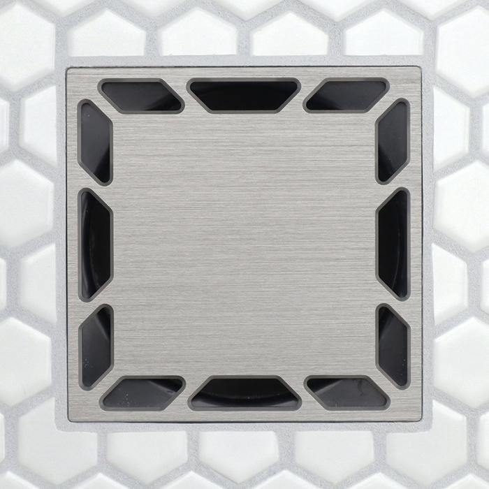 FloFX Blank Slate Drain Grate in Brushed Nickel finish for compatible FloFX shower drain